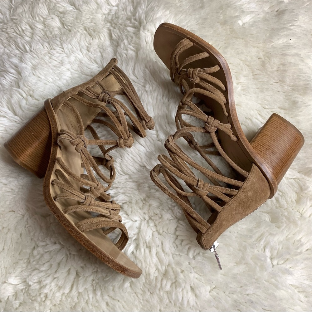 Rag & Bone Sz 7.5 Sz 37.5 Camille Sandal In Camel Suede Gladiator Block …